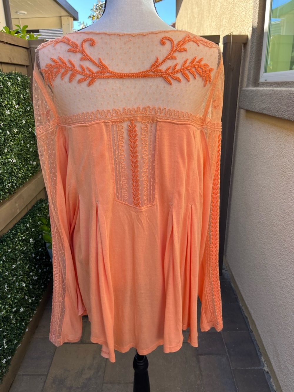 Retro Free People Peach Embroidered Boho Tunic Top 100% ryon - Picture 3 of 15